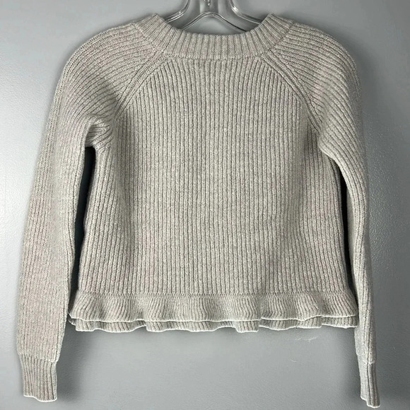 Aritzia Wilfred Jonnie 100% Merino Wool Ruffle Hemline Ribbed Crewneck Sweater S - Picture 3 of 11